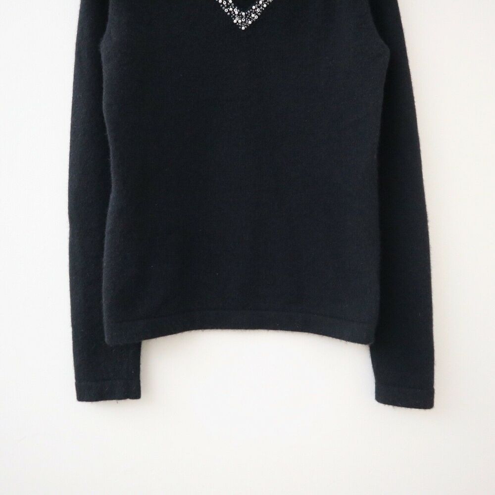 Lilly Pulitzer Size S Cashmere V Neck Pullover Sweater Black Bead Embellished - Picture 4 of 9